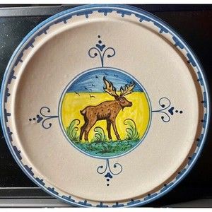 Vintage Tuscan Montelupo Fiorentino Italy Majolica Moose Dinner Wall Plate 8 1/4